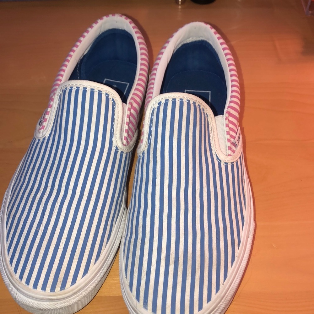 Blue, red, and yellow vans.